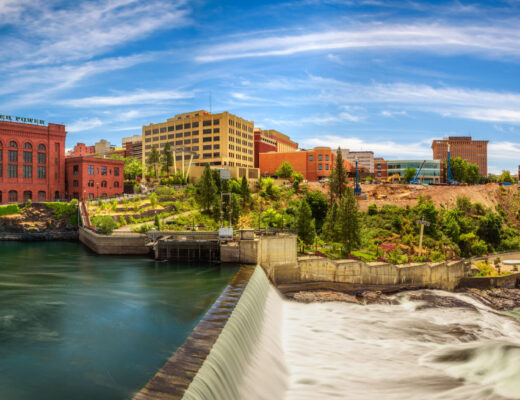 cityscape view of Washington Water Power building Spokane