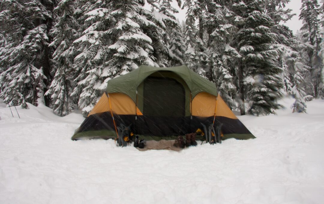 tent pitched in snow