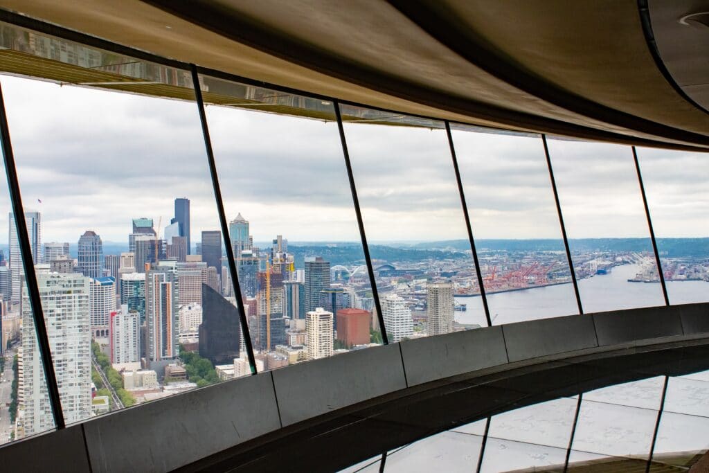 A view of Seattle from the Space Needle observation deck.