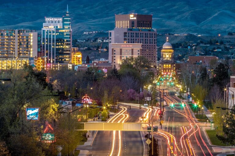 Traffic in Boise during the night.