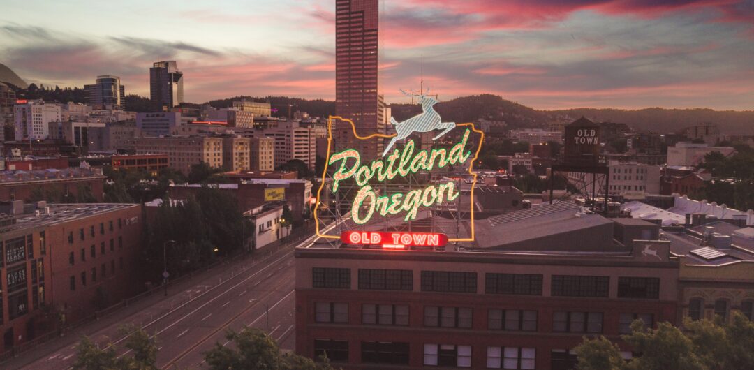 A large Portland Oregon sign on a building